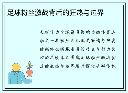 足球粉丝激战背后的狂热与边界